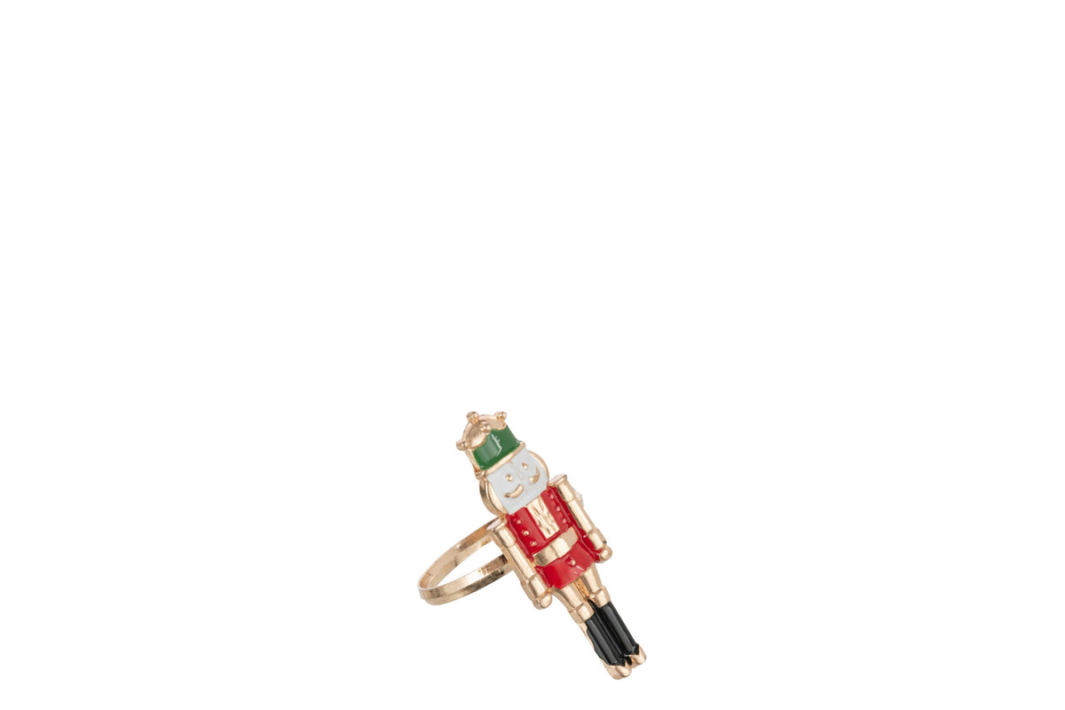 Boîte de 4 rond de serviette casse-noisette fer rouge noël/vert foncé – J-line