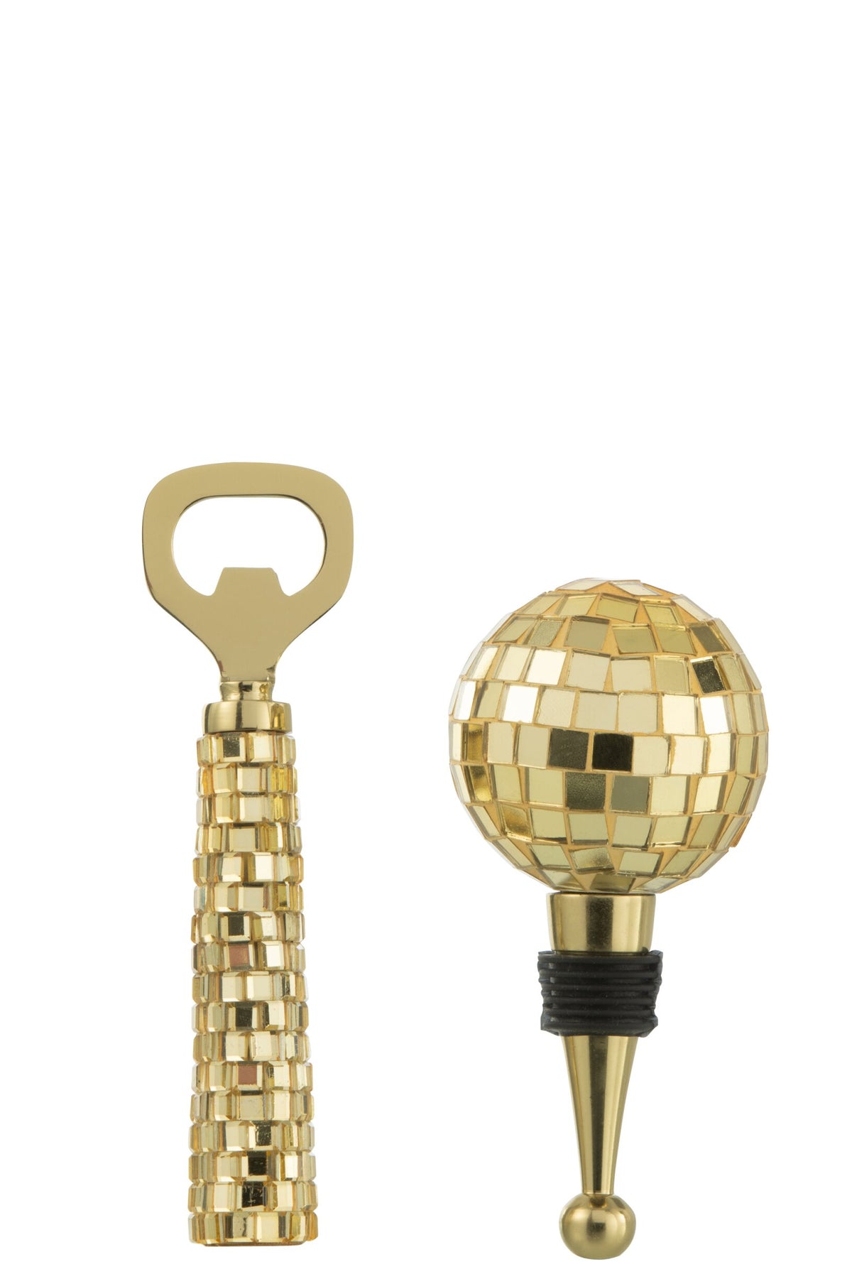 Boîte de 4 ouvre-bouteille + bouchon mosaïque verre doré – J-line