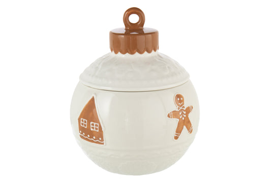 Pot à provision boule de noël rond dolomite blanc/caramel – J-line