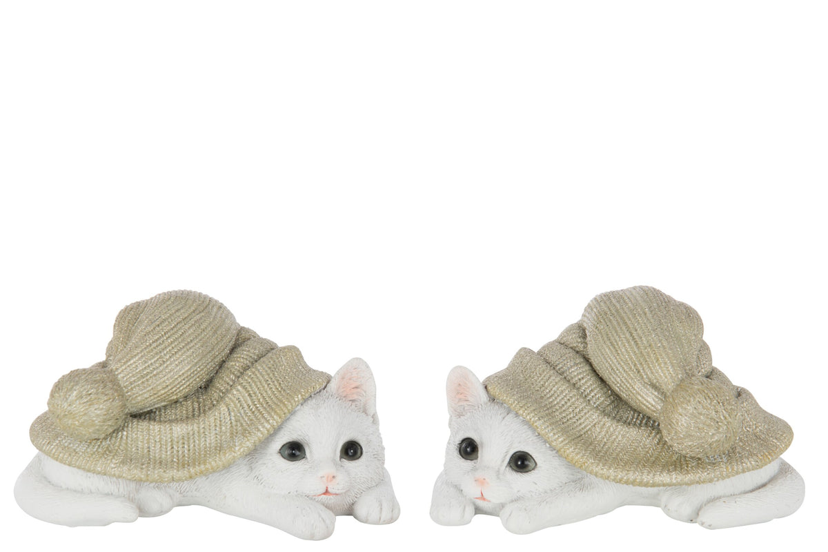Chat chapeau polyrésine doré/blanc l – J-line