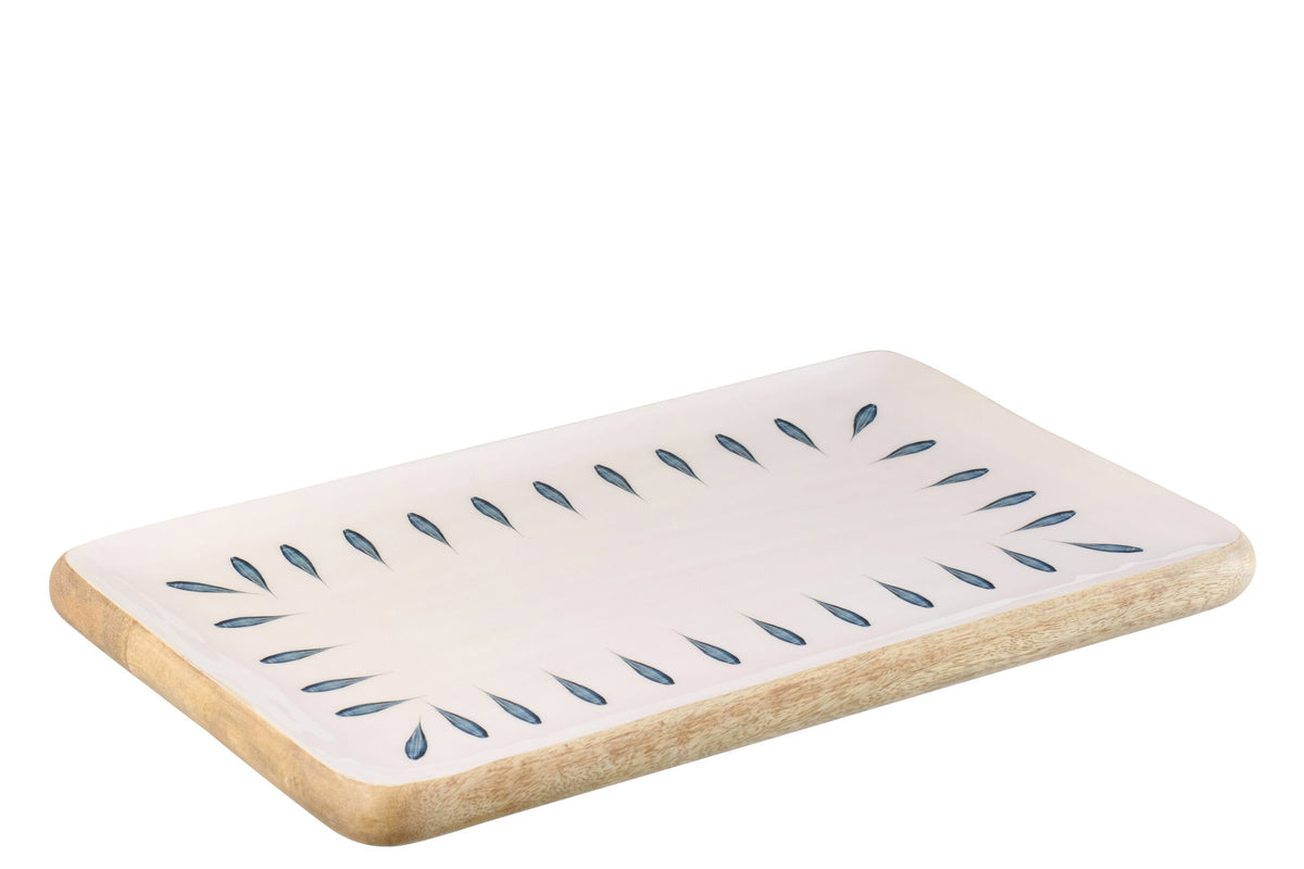Plateau rectangle bois de manguier bleu foncé/blanc – J-line