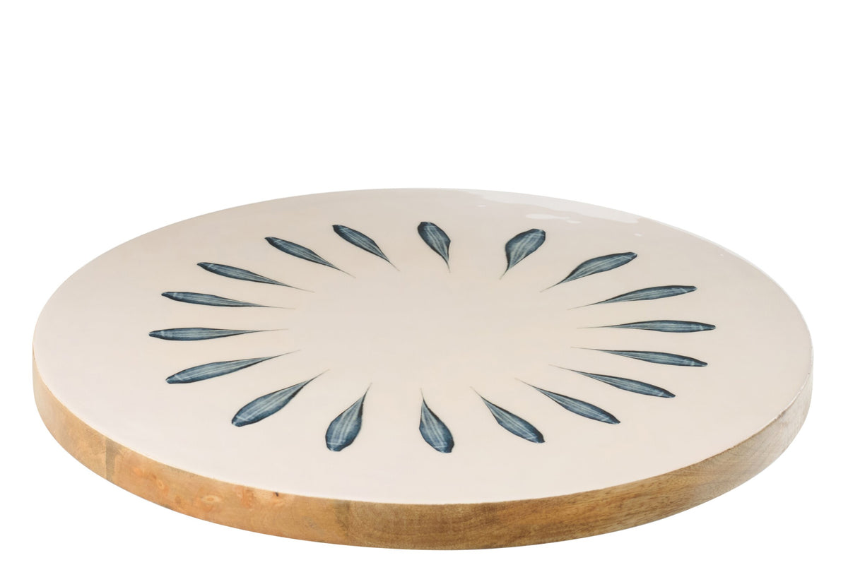 Plateau tournant rond bois de manguier bleu foncé/blanc – J-line