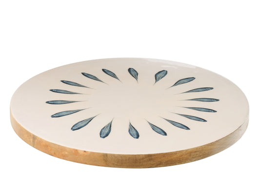 Plateau tournant rond bois de manguier bleu foncé/blanc – J-line
