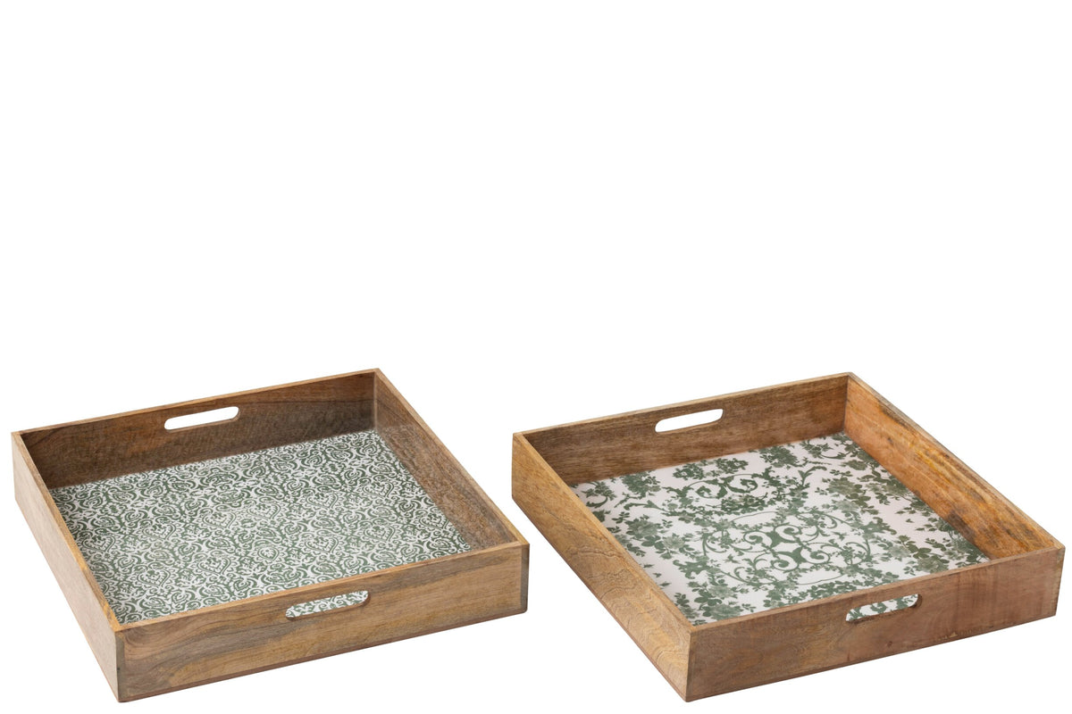 Plateau carré bois de manguier vert/blanc – J-line