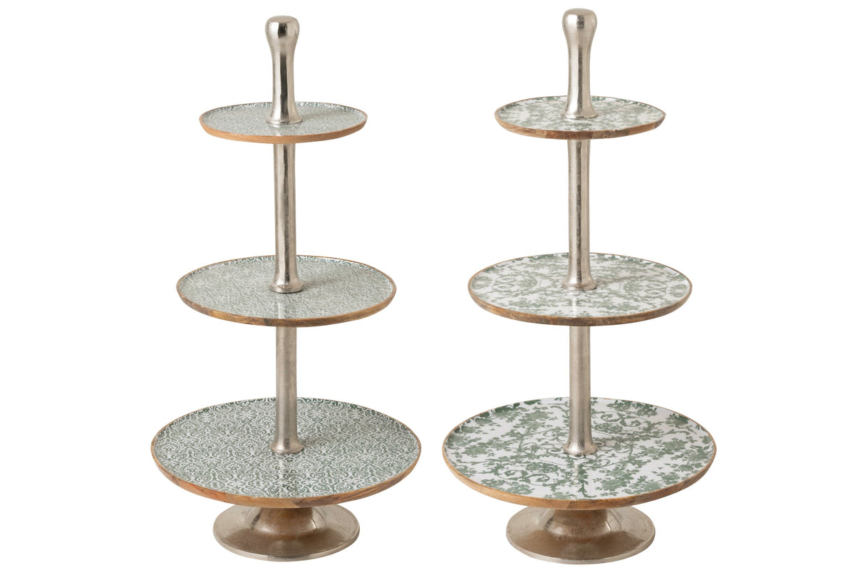 Set de 2 plateau à 3 niveaux bois de manguier vert/blanc – J-line