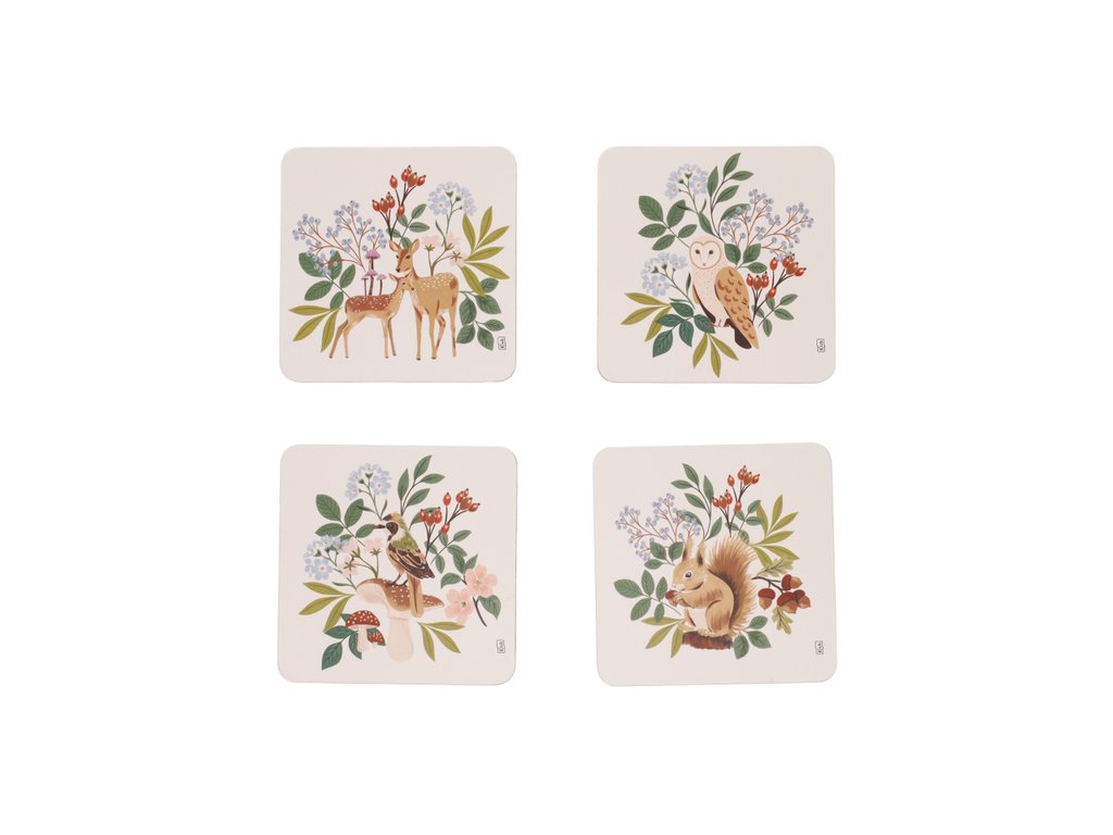 Set de 4 sous-verres en boîte cadeau – Balade en forêt