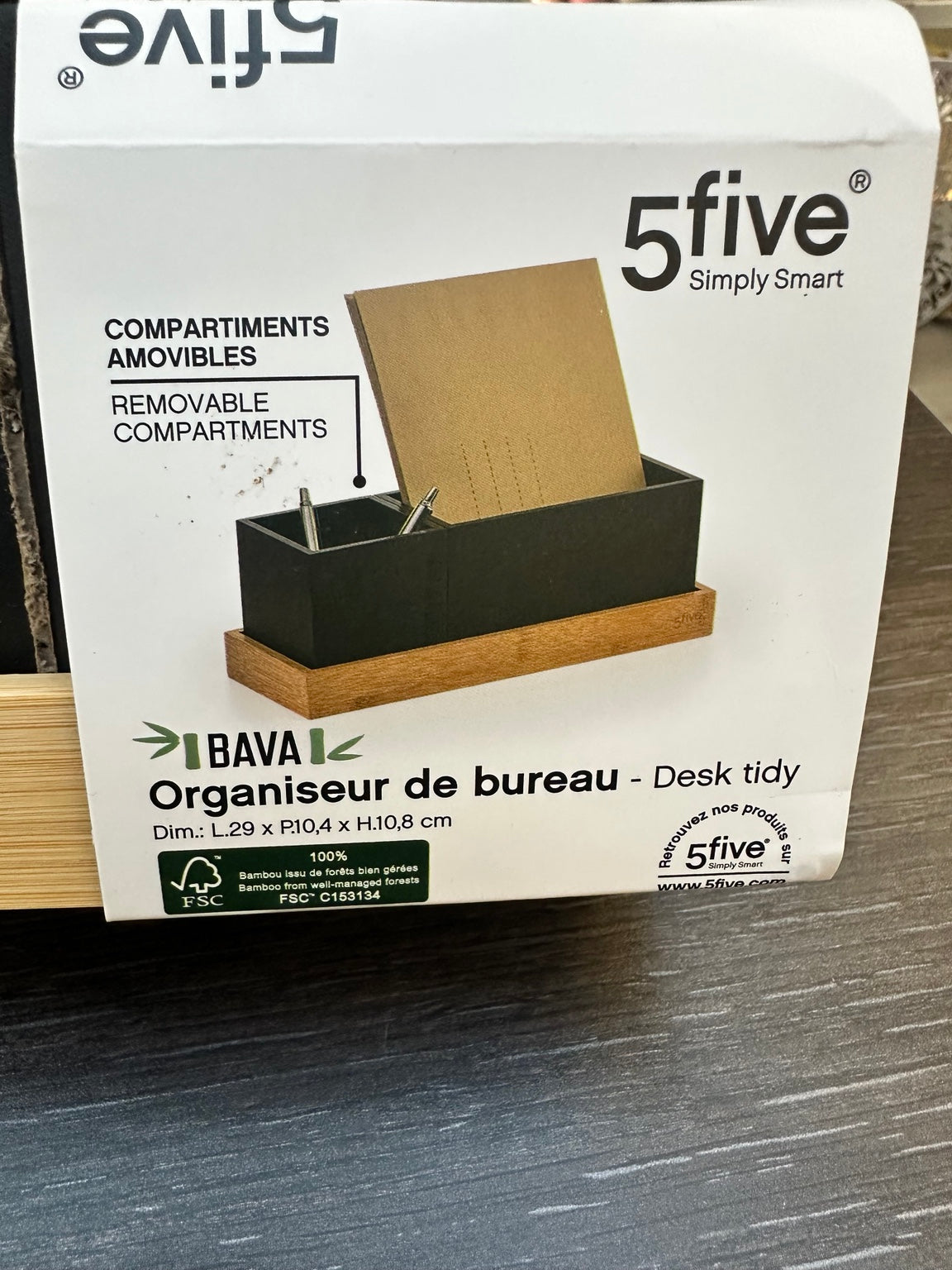 Étiquette de l’organiseur Bava 5five, compartiments amovibles et dimensions 29 x 10,4 x 10,8 cm